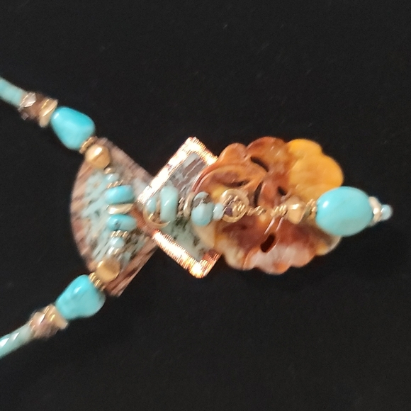 Turquoise & Brown Jade Beaded Necklace - Picture 3 of 7